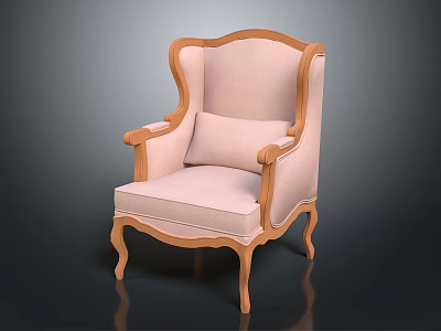 Single Sofa in Classic Style with Wooden Frame Light Pink Upholstery and Elegant Design 3d model