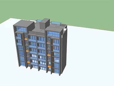 Modern Multi Story Apartment Building With Gray Facade Blue Windows And Orange Accents 3d model