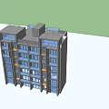 Modern Multi Story Apartment Building With Gray Facade Blue Windows And Orange Accents