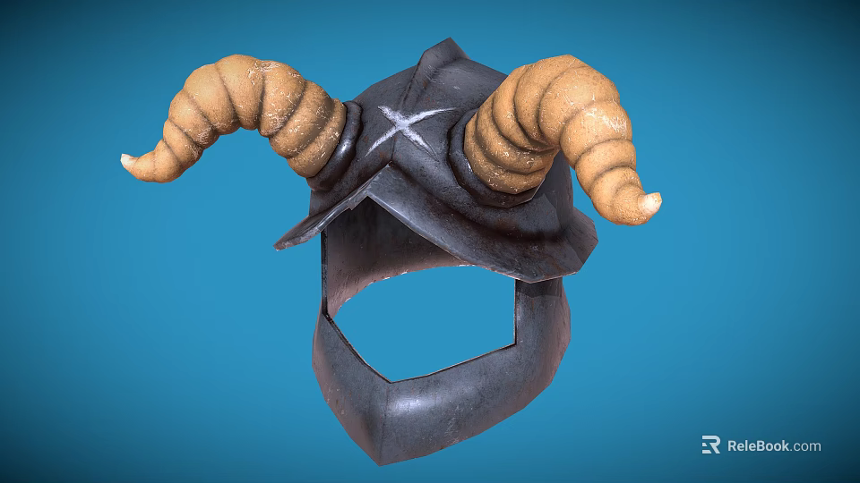 Black Helmet With Ram Horns And White X Symbol For Fantasy Character Creature 3d model 