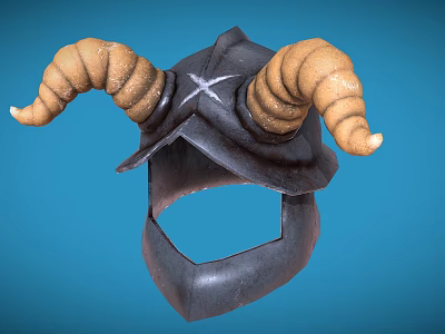 Black Helmet With Ram Horns And White X Symbol For Fantasy Character Creature 3d model