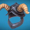 Black Helmet With Ram Horns And White X Symbol For Fantasy Character Creature