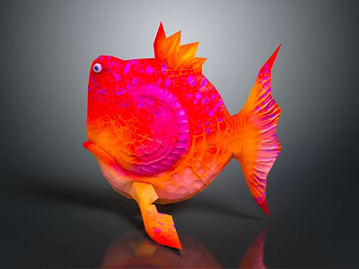 Colorful Fish Sculpture with Red and Orange Hues and Glowing 3D Art Design 3d model