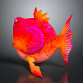 Colorful Fish Sculpture with Red and Orange Hues and Glowing 3D Art Design