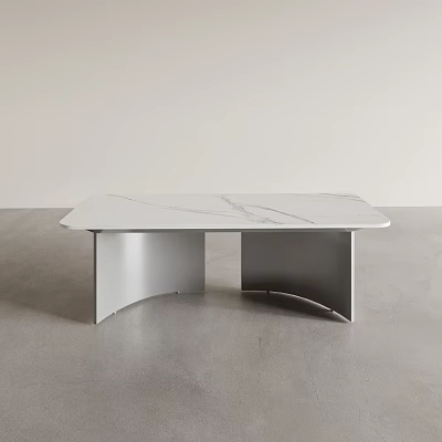 Modern Minimalist Dining Table With Marble Top And Curved Metal Legs In Interior Space 3d model