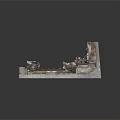 Detailed Architectural Model of Red Brick Classical Building With Decorative Facade and Vines