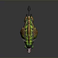 Mystical Boar Creature with Green Foliage Brown Spikes Red Eyes Open Mouth Sharp Teeth