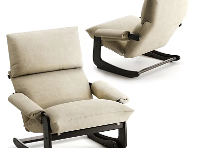 Modern Beige Fabric Leisure Chair with Comfortable Armrest and Black Wooden Frame 3d model