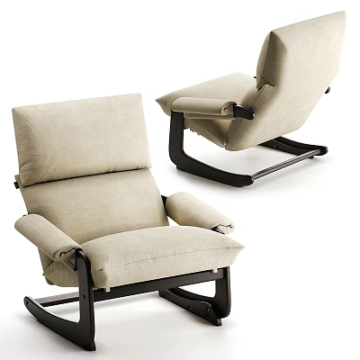 Modern Beige Fabric Leisure Chair with Comfortable Armrest and Black Wooden Frame 3d model