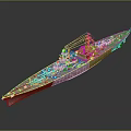 Detailed Historical Battleship Model As Naval Water Transport With Large Turrets And Structures
