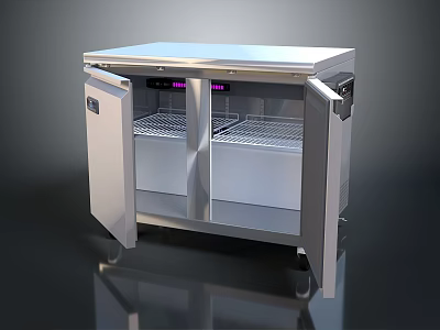 Stainless Steel Commercial Kitchen Appliance With Open Double Doors And Internal Shelves 3d model