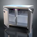 Stainless Steel Commercial Kitchen Appliance With Open Double Doors And Internal Shelves