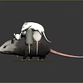 Detailed Stacked Opossums 3D Model on Reflective Base with Gray Background