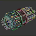 Advanced Mechanical Device With Metallic Structure Blue Glowing Element And Gears