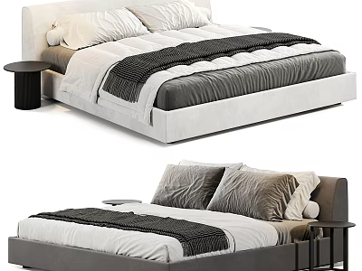 Modern Double Bed With Soft Upholstered Headboard Bed Linens And Bedside Table 3d model