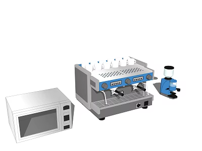 Must Have Kitchen Appliances Featuring Microwave Coffee Machine And Grinder 3d model