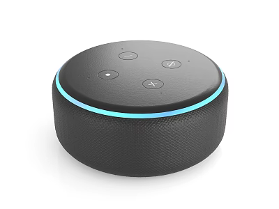 Sleek Black Circular Smart Speaker With Control Buttons And Blue Ambient Light 3d model