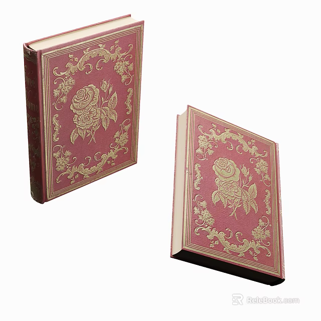 Vintage Red Cover Books With Gold Floral Patterns And Rose Designs 3d model 