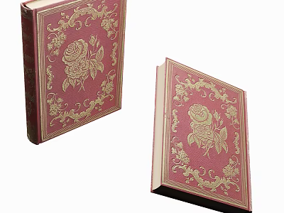 Vintage Red Cover Books With Gold Floral Patterns And Rose Designs 3d model