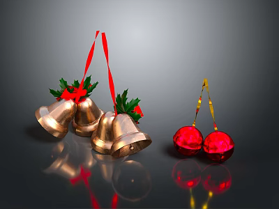 Festive Christmas Clothing Accessories With Brass Bells Red Balls And Green Leaves 3d model