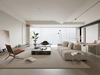Modern Home Living Room Sofa Coffee Table Combination Leisure Chair Book Chair Hanging Painting Green Plant Decorative Cabinet Side Table 3d model