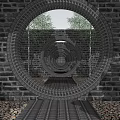Chinese Style Scenic Wall With Lattice Arch Design Green Vines And Brick Structure