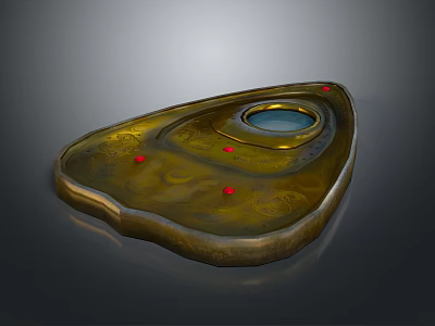 Golden Artisan Craft With Irregular Shape Circular Hollow And Red Dots 3d model