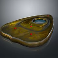 Golden Artisan Craft With Irregular Shape Circular Hollow And Red Dots