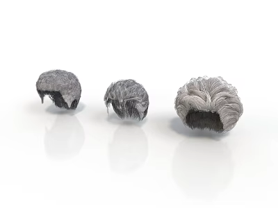 Three Grey Hair Wigs as Daily Life Accessories with Natural Texture and Soft Material 3d model