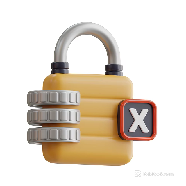 Yellow Combination Lock With Silver Dials And Red X Button 3d model 