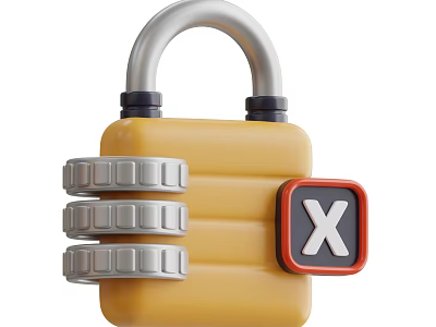 Yellow Combination Lock With Silver Dials And Red X Button 3d model