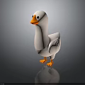 White Duck 3D Model with Orange Beak and Feet Standing on Black Background with Reflection