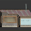 Small House Model With Pink Gray Corrugated Iron Roof Wooden Walls Grilled Windows And Chimney