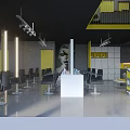 Modern Hair Salon Interior With Black Styling Chairs White Counter And Yellow Accents