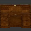 Traditional Wooden Desk With Green Writing Surface Ornate Carvings Metal Accents And Drawers