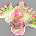 Spring Themed Floral Installation with Pink Blossom Trees Balloons and Gift Boxes