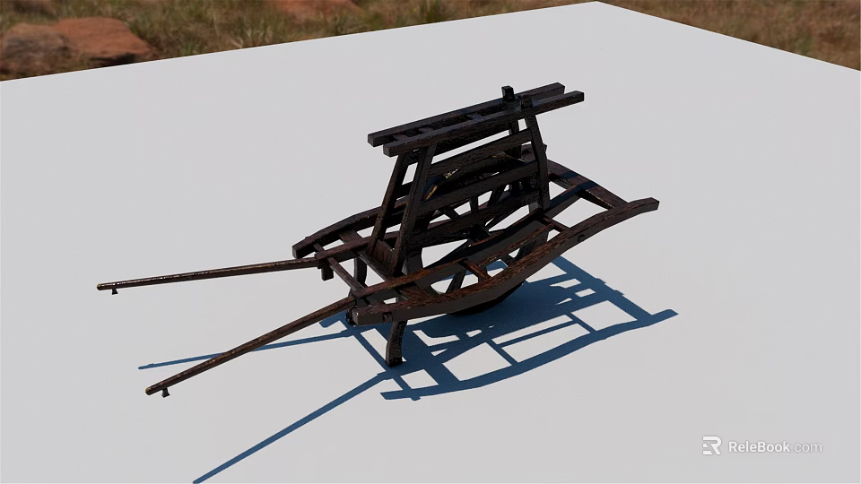 Vintage Wooden Handcart With Traditional Frame And Spoked Wheels Design 3d model 