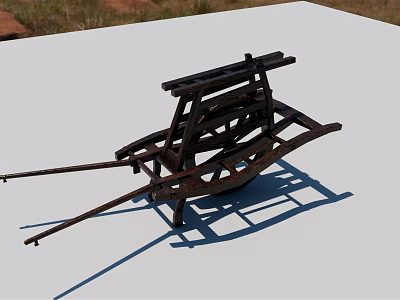 Vintage Wooden Handcart With Traditional Frame And Spoked Wheels Design 3d model