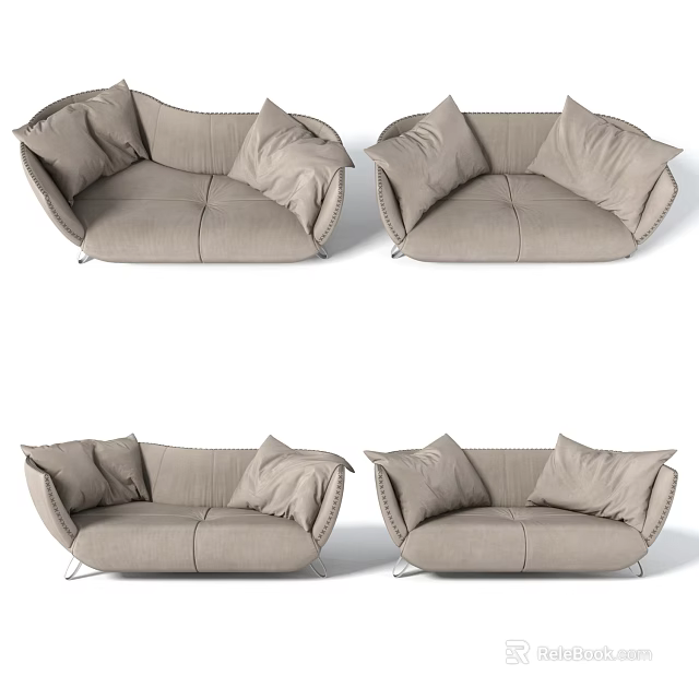 Modern Fabric Two-Seater Sofa With Soft Cushions And Sleek Metal Legs Design 3d model 
