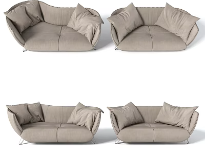 Modern Fabric Two-Seater Sofa With Soft Cushions And Sleek Metal Legs Design 3d model