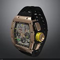 Stylish Square Dial Watch With Rose Gold Bezel Black Perforated Rubber Strap And Yellow Crown