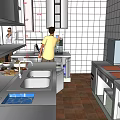 Commercial Kitchen Featuring Stainless Steel Workstations Tile Walls And Staff Working