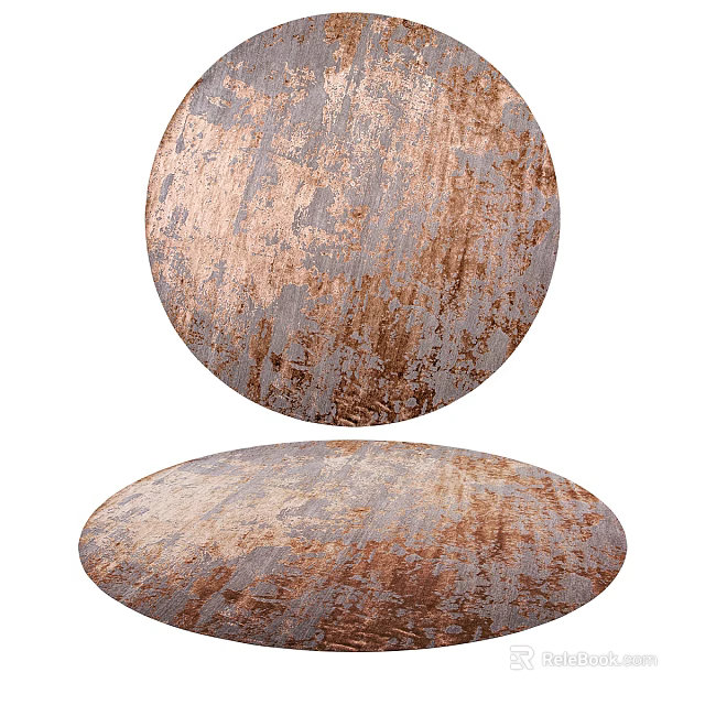 Round Rug with Copper Gray Distressed Texture Soft Plush Surface for Vintage Modern Home Decor 3d model 