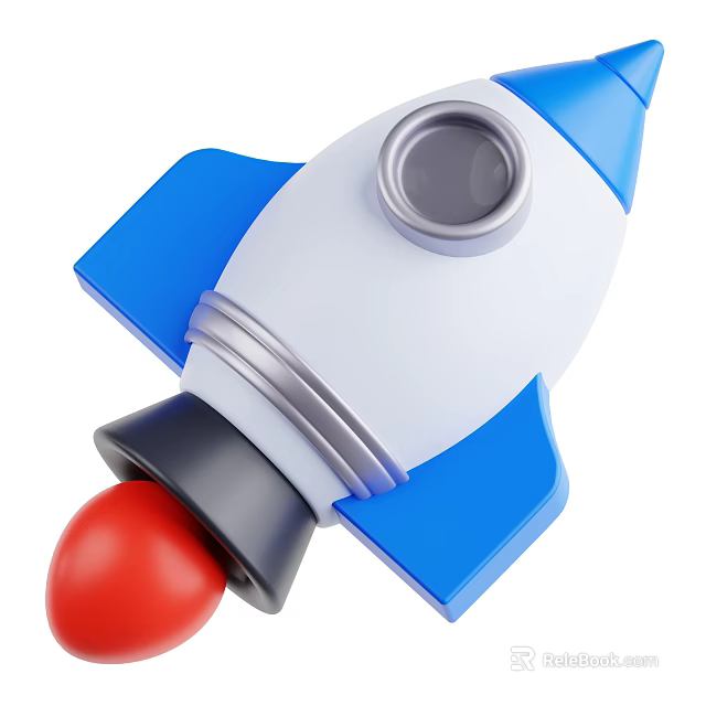 Toy Rocket Design With Blue Wings White Body Silver Rings And Red Tail 3d model 