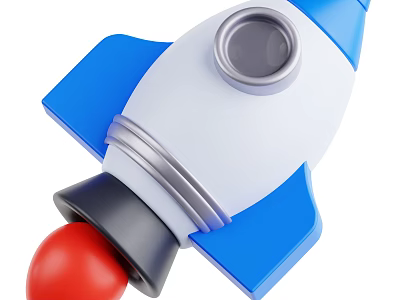 Toy Rocket Design With Blue Wings White Body Silver Rings And Red Tail 3d model