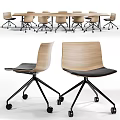 Modern Wooden Back Office Chair Featuring Black Seat Cushion and Rolling Wheels