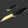 Tactical Folding Weapon Knife With Black Handle Gold Accents And Serrated Edge