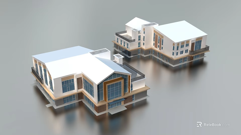 Modern Architecture 3D Models With White Roofs Glass Windows And Contemporary Design 3d model 