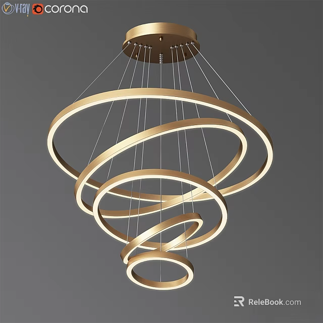 Modern Gold Circular Rings Chandelier With Hanging Design And Elegant Lighting 3d model 