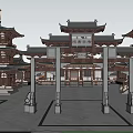 Traditional Ancient Chinese Architecture with Curved Eaves Dark Tiled Roof White Walls and Wooden Structure